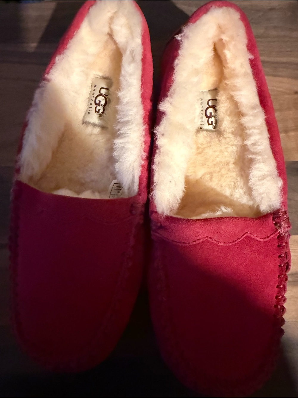 UGG Women’s Red Suede Shearling-Lined Moccasin Slippers